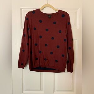 Ann Taylor Burgundy and Navy Polka Dot Sweater‎ Large Casual Preppy Academia